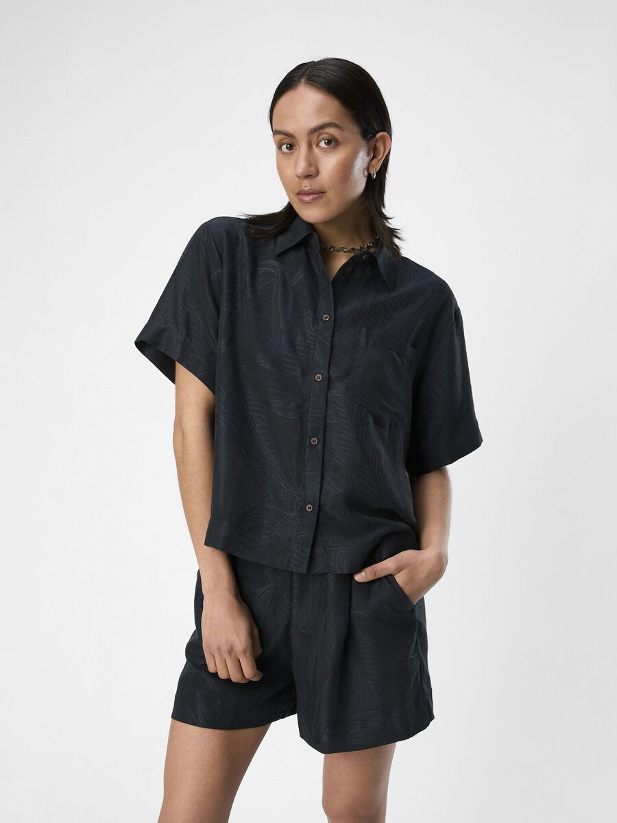 OBJECT TEXTURED SHORT SLEEVED SHIRT, Black, highres - 23044060_Black_003.jpg