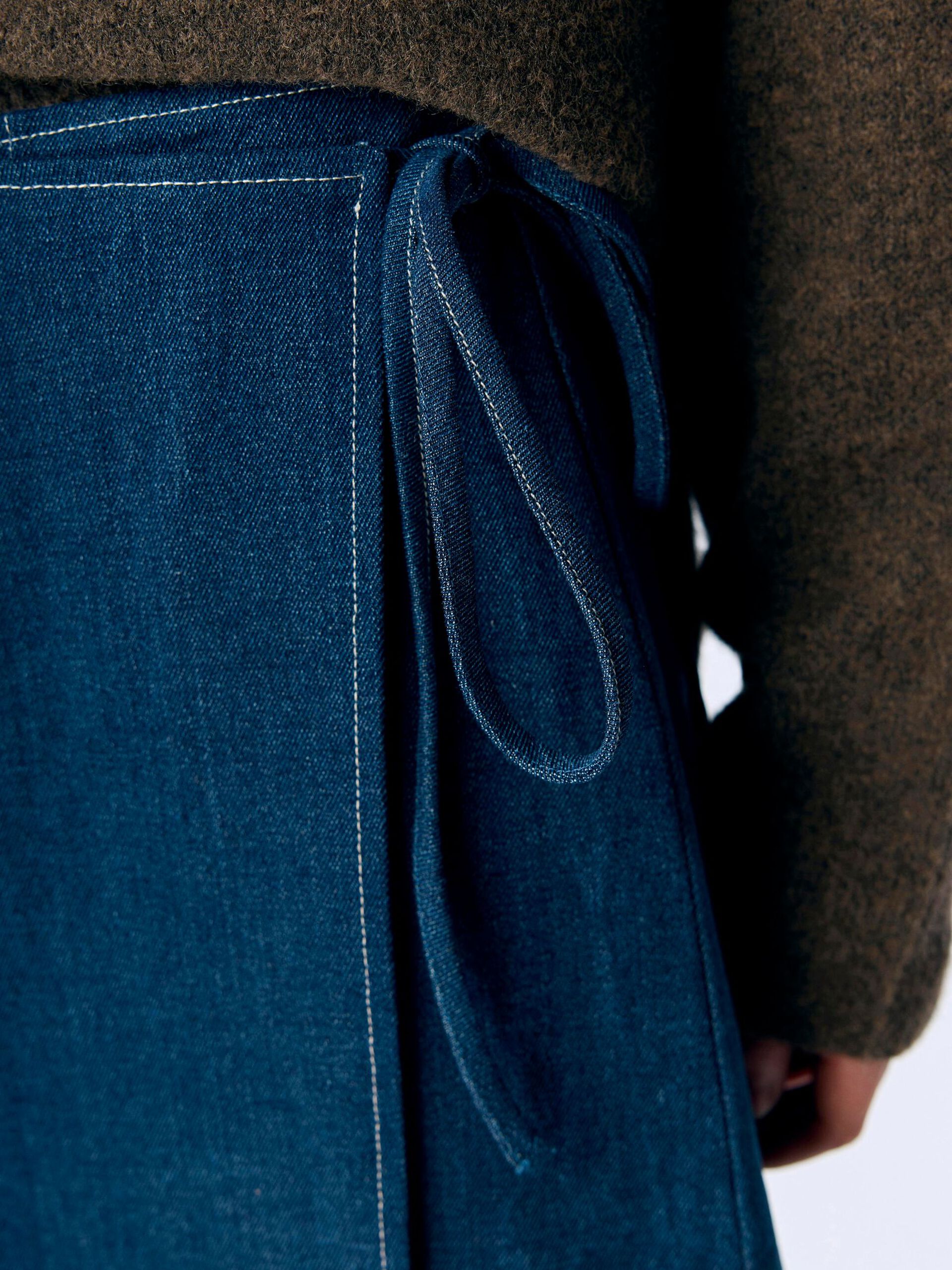 Carousel image - DENIM WRAP SKIRT, Dark Medium Blue Denim | 5