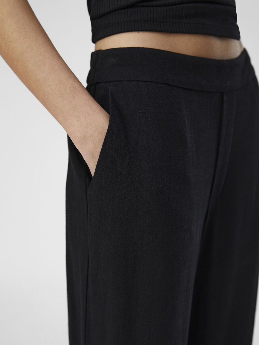 Carousel image - LINEN WIDE-LEG TROUSERS, Black | 5