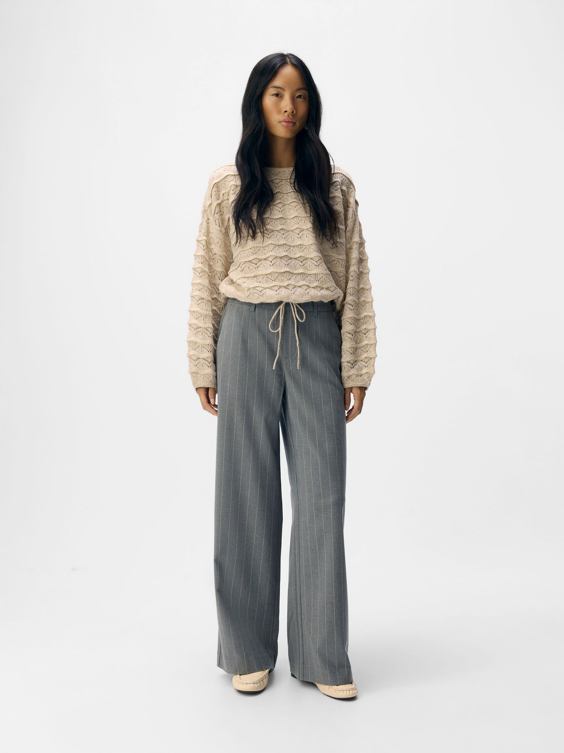 Carousel image - OBJLISA WIDE-LEG TROUSERS, Medium Grey Melange | 3