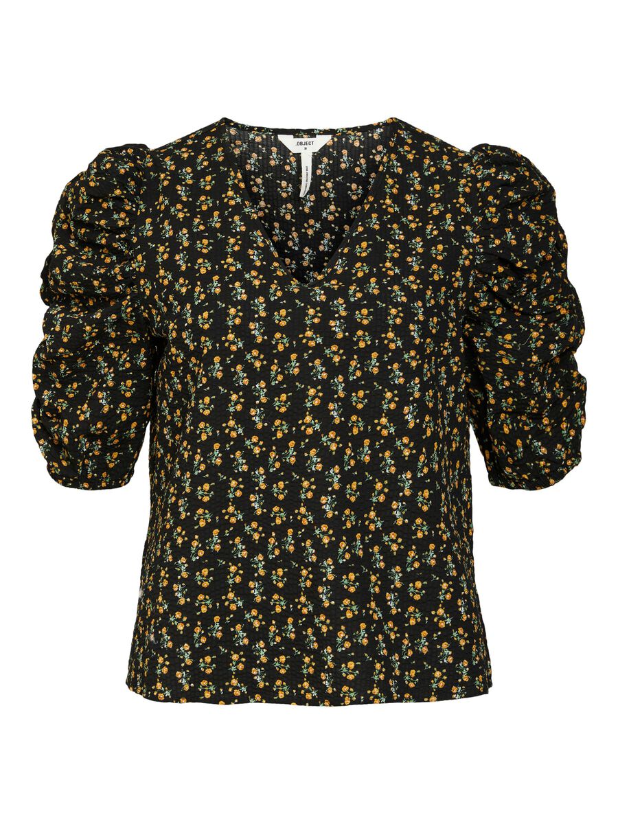 Object Collectors Item PRINTED PUFF SLEEVED TOP, Black, highres - 23039090_Black_939809_001.jpg