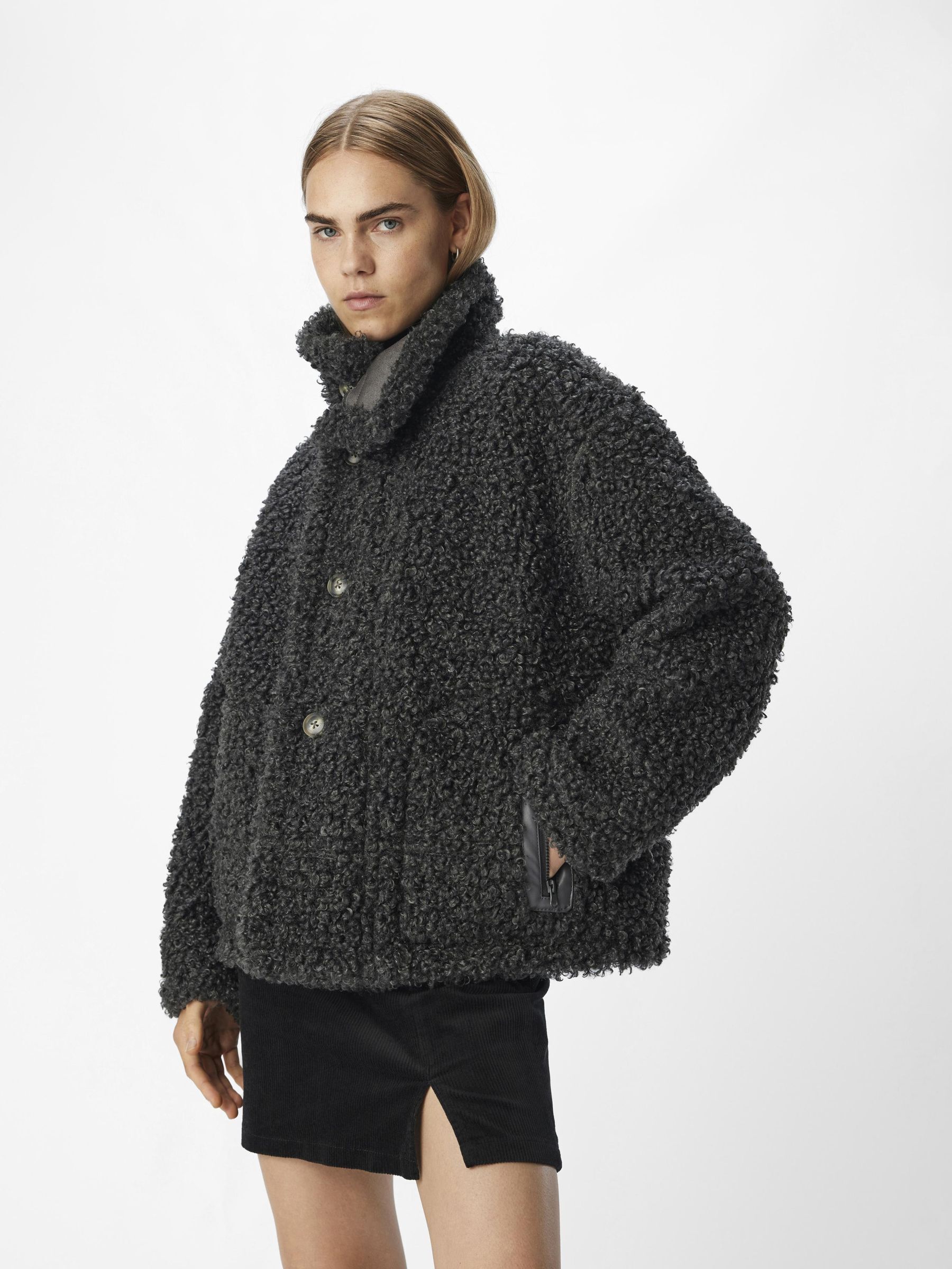Grey faux shearling jacket clearance