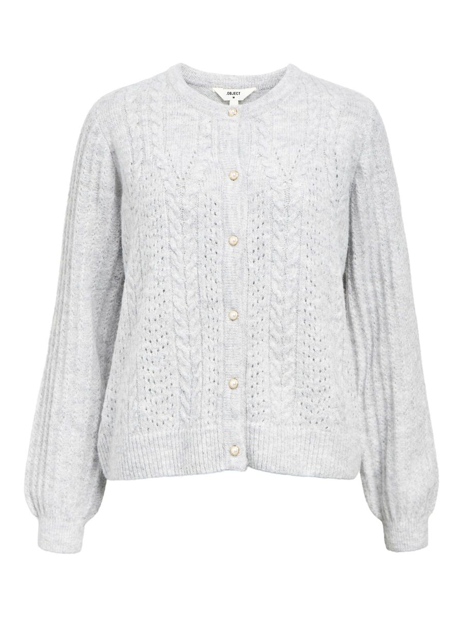 Carousel image - CABLE KNIT CARDIGAN, Light Grey Melange | 1