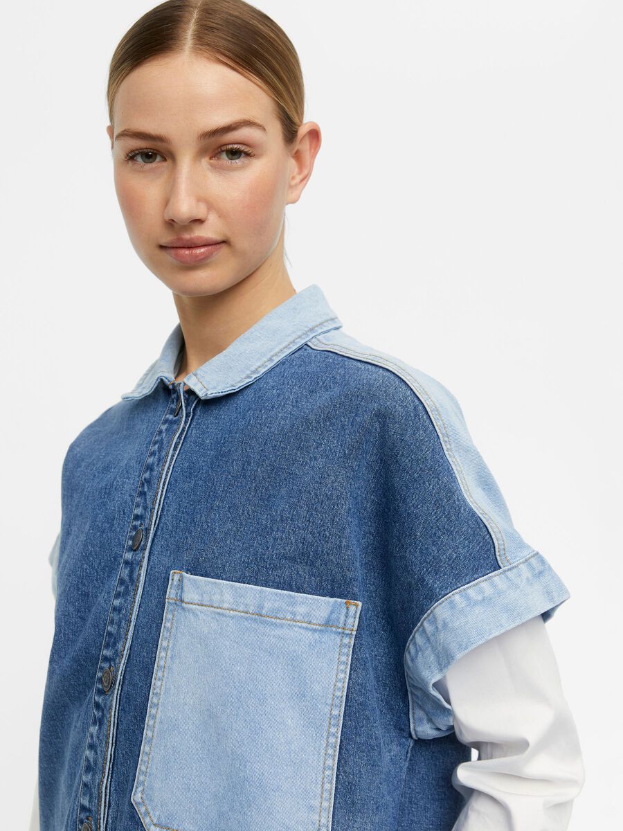 Carousel image - LONGLINE DENIM SHIRT, Medium Blue Denim | 5