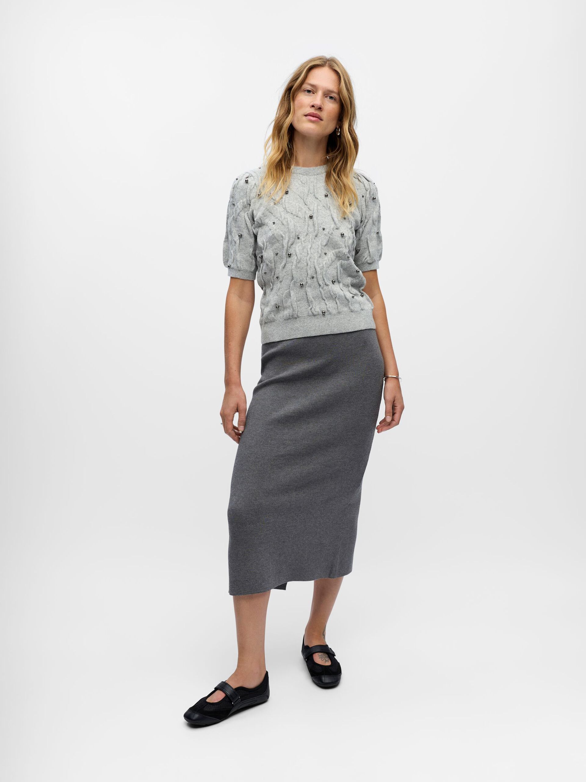 Carousel image - DETAILED KNITTED TOP, Light Grey Melange | 4