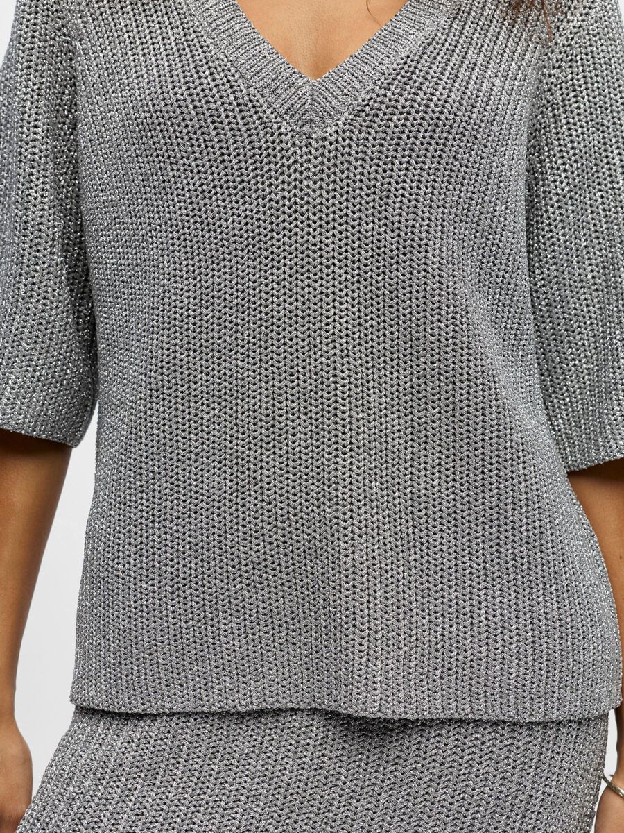 Product carousel image - V-NECK KNITTED TOP, Silver | 3