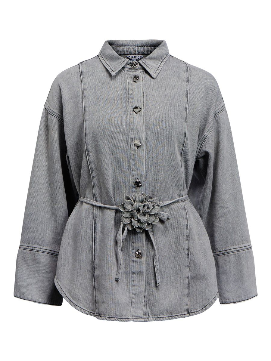 Product carousel image - BELTED DENIM SHIRT, Light Grey Denim | 2