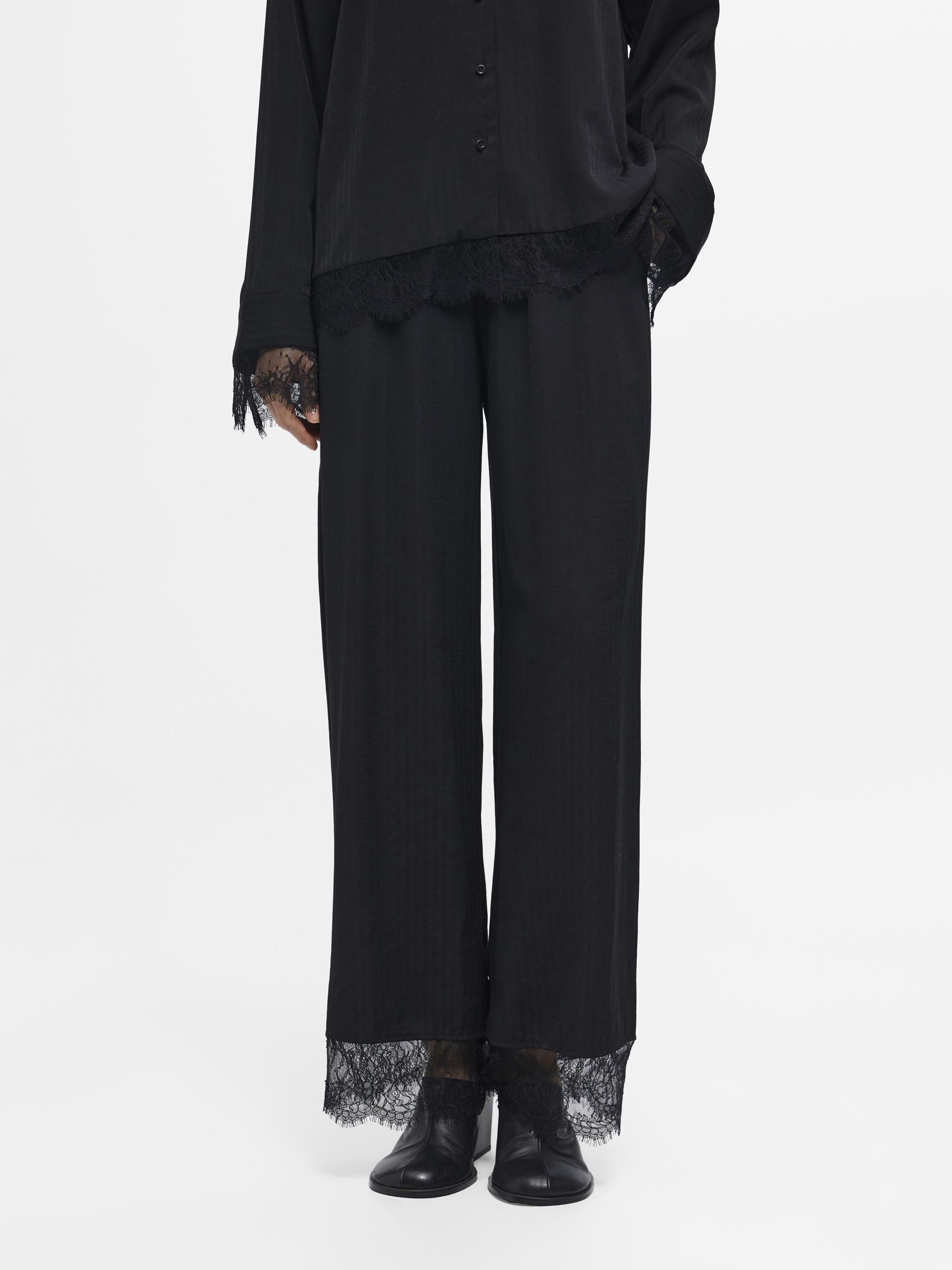LACE TRIMMED WIDE LEG TROUSERS