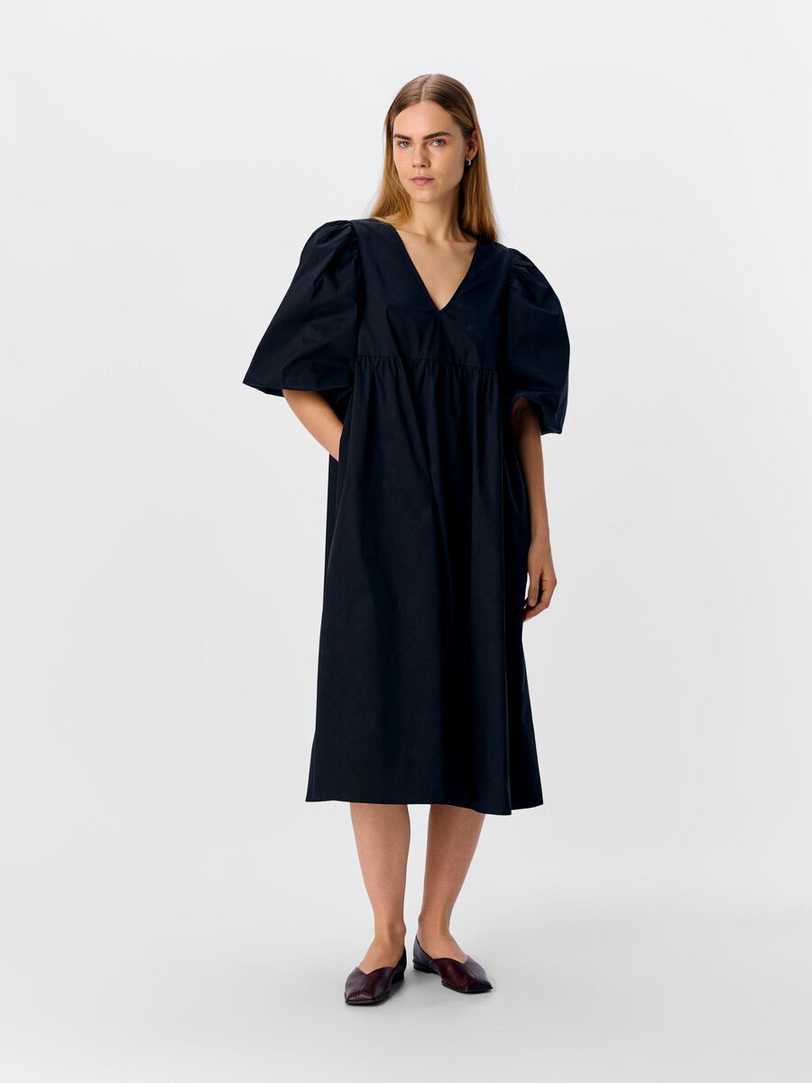 OBJECT PUFF SLEEVED MIDI DRESS, Black, highres - 23047070_Black_003.jpg