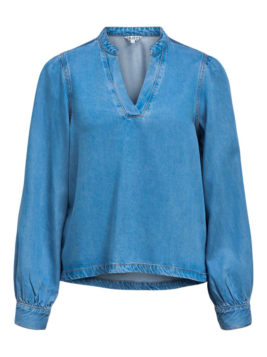 Product carousel image - V-NECK  DENIM SHIRT, Light Blue Denim | 1