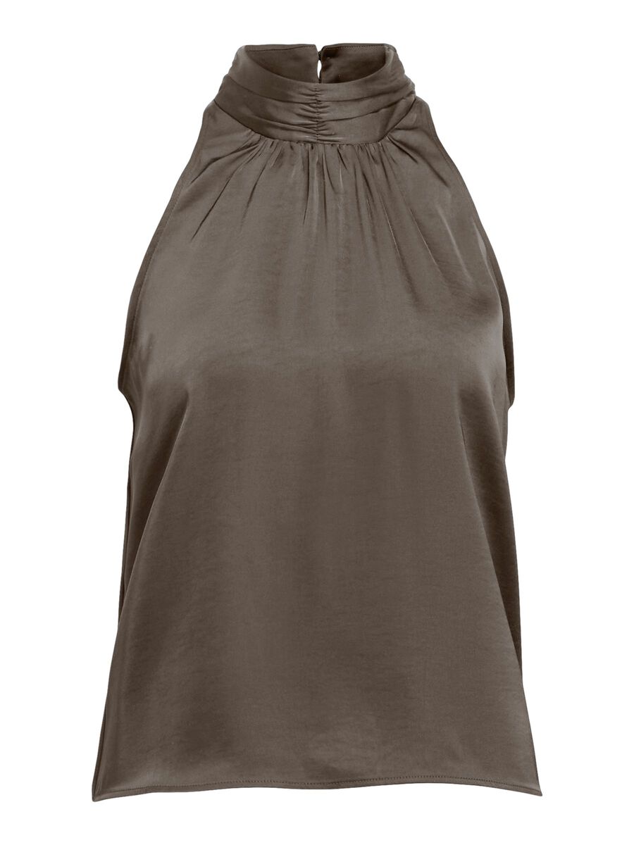 Carousel image - SATIN HALTERNECK TOP, Morel | 1