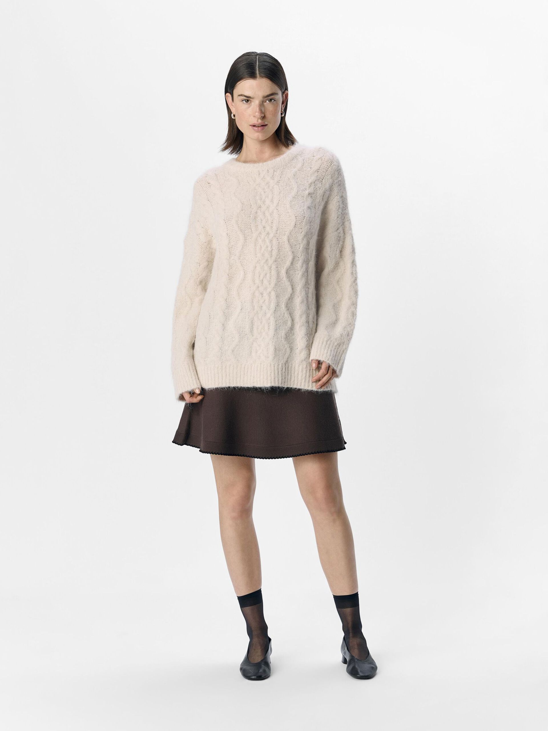 Carousel image - CABLE KNIT PULLOVER, White Sand | 4
