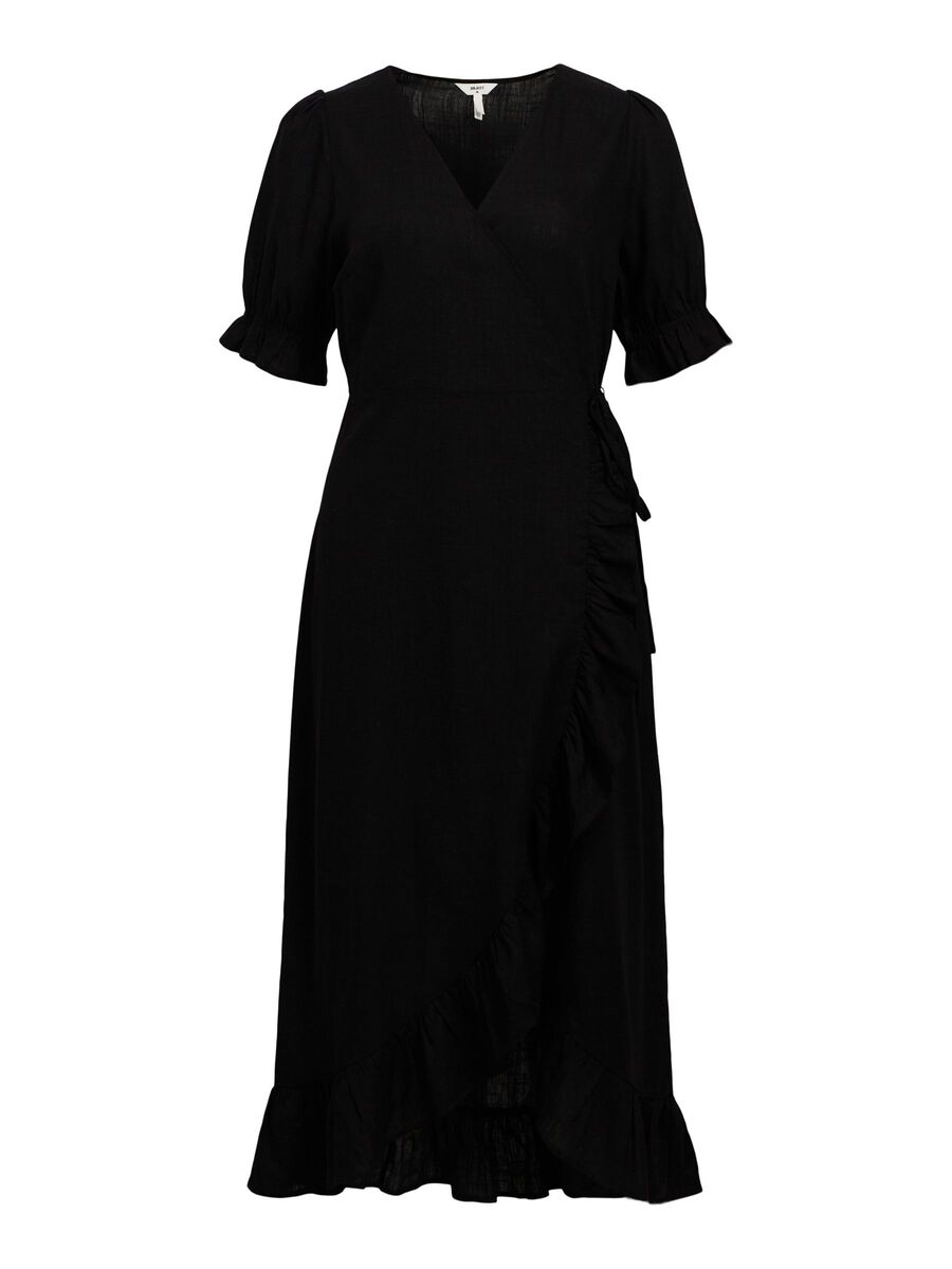 Carousel image - LINEN BLEND WRAP DRESS, Black | 1