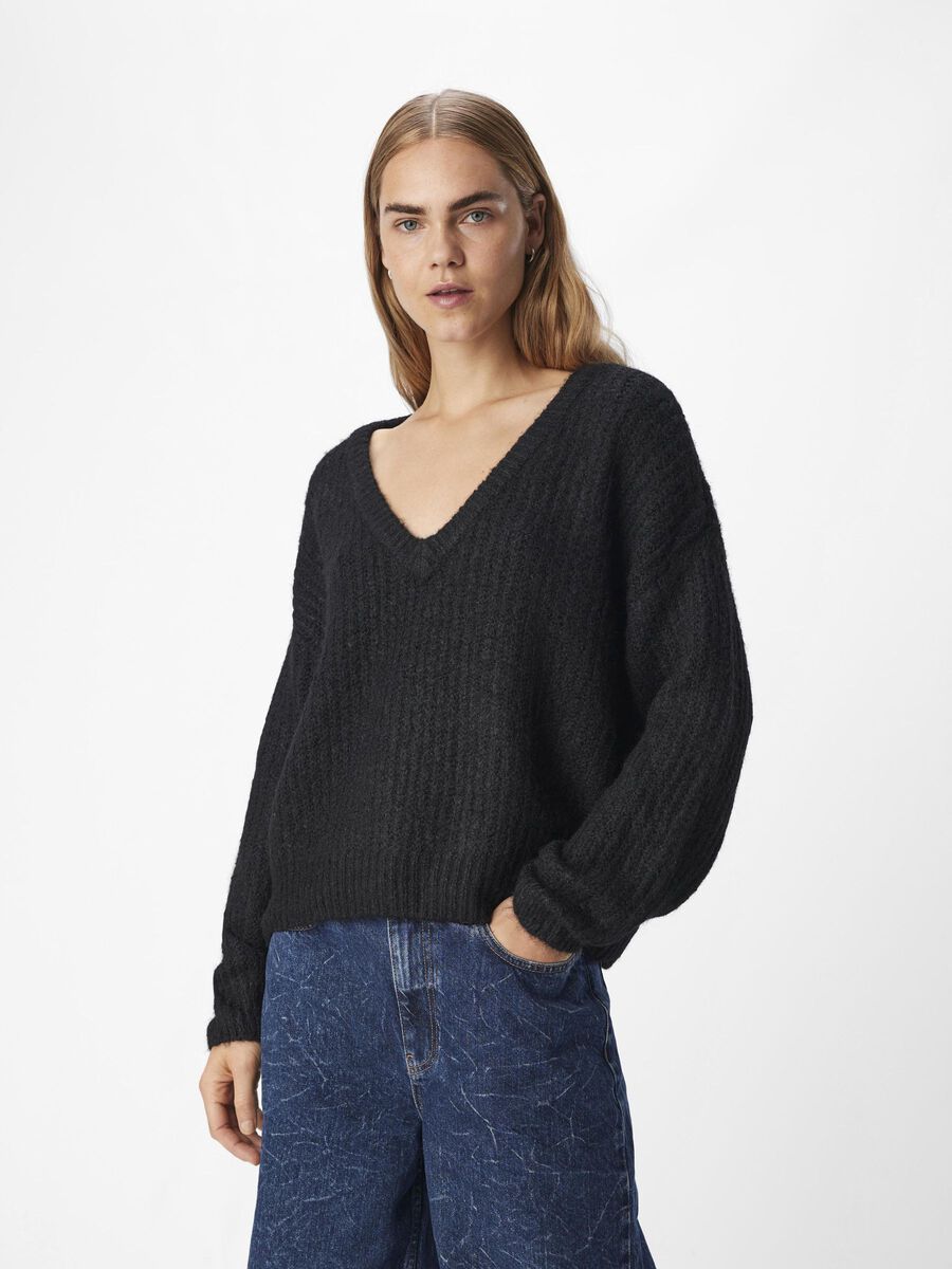 OBJECT V-NECK KNITTED JUMPER, Black, highres - 23045921_Black_003.jpg
