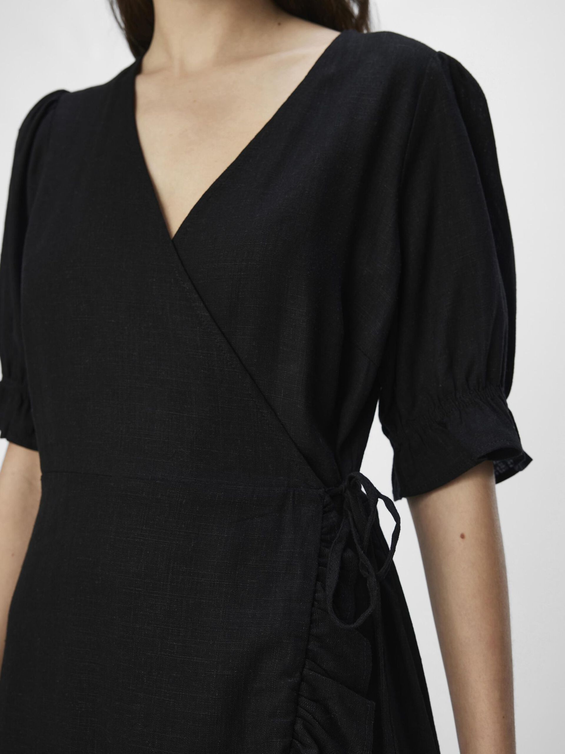 Carousel image - LINEN BLEND WRAP DRESS, Black | 5