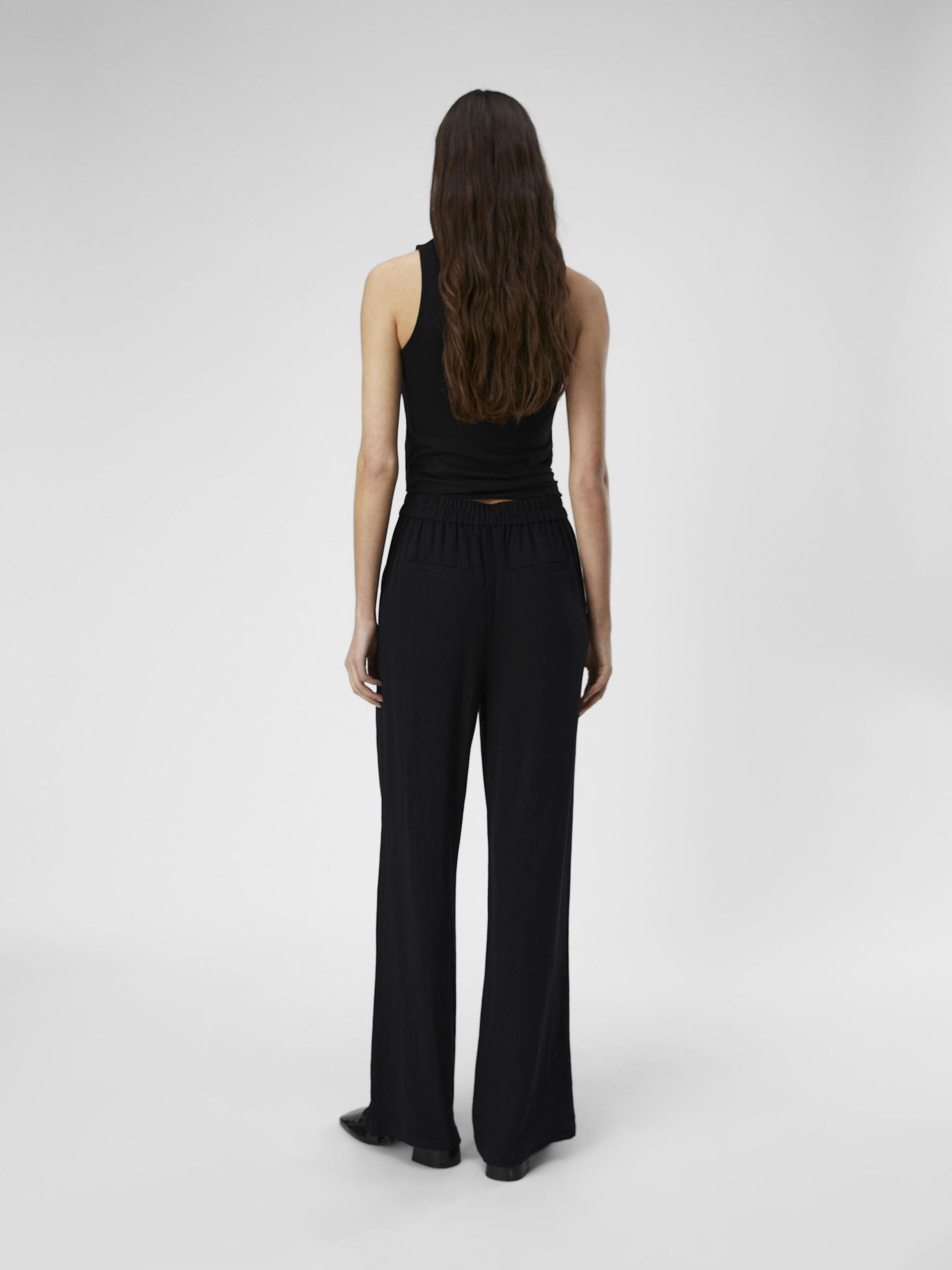 Carousel image - EN LIN MÉLANGÉ PANTALON À JAMBE AMPLE, Black | 4