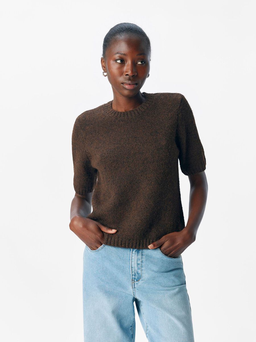 OBJECT SHORT SLEEVED KNITTED TOP, Seal Brown, highres - 23047458_SealBrown_1211719_003.jpg