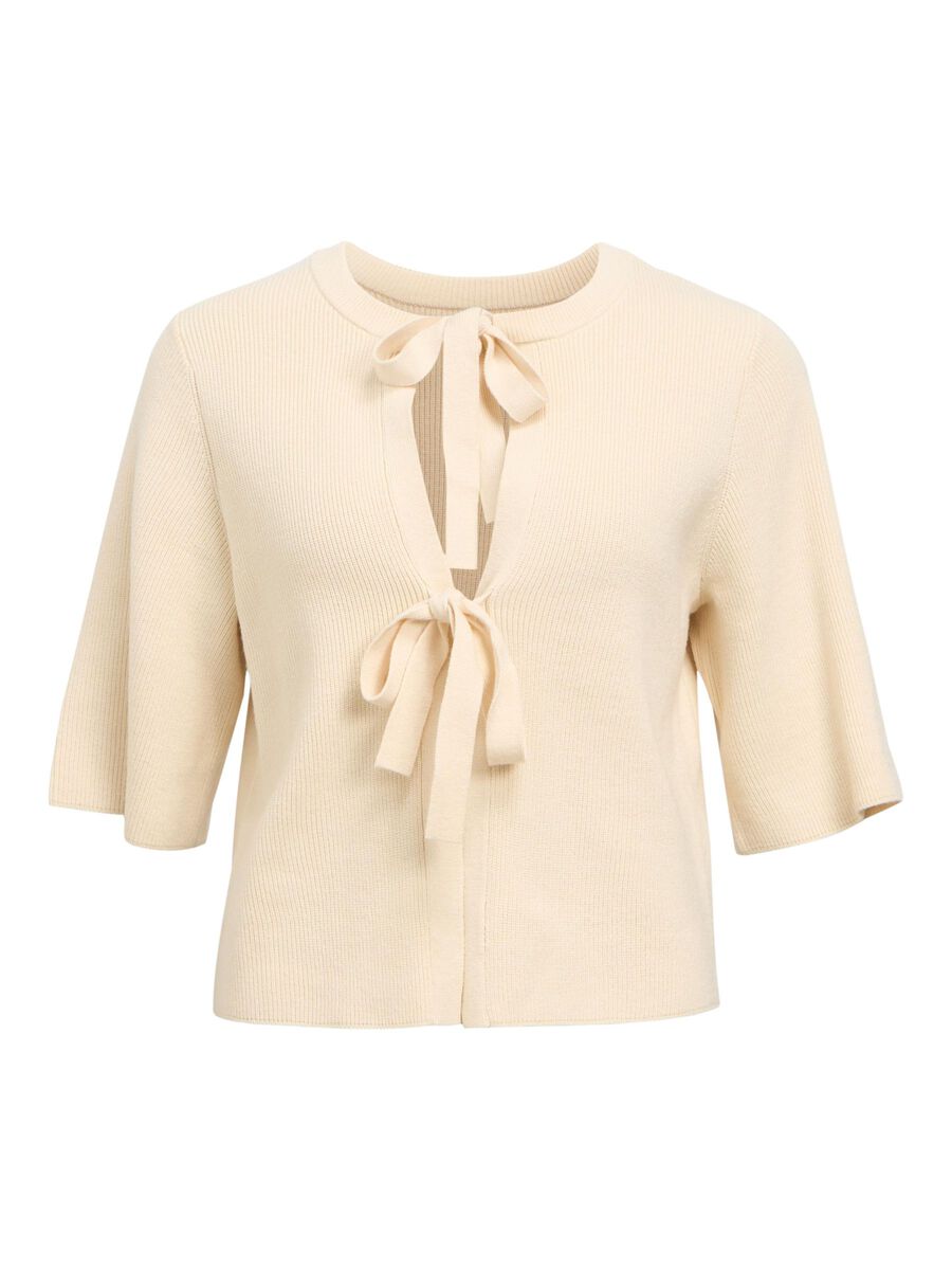 OBJECT SHORT-SLEEVED KNITTED CARDIGAN, Sandshell, highres - 23044018_Sandshell_001.jpg