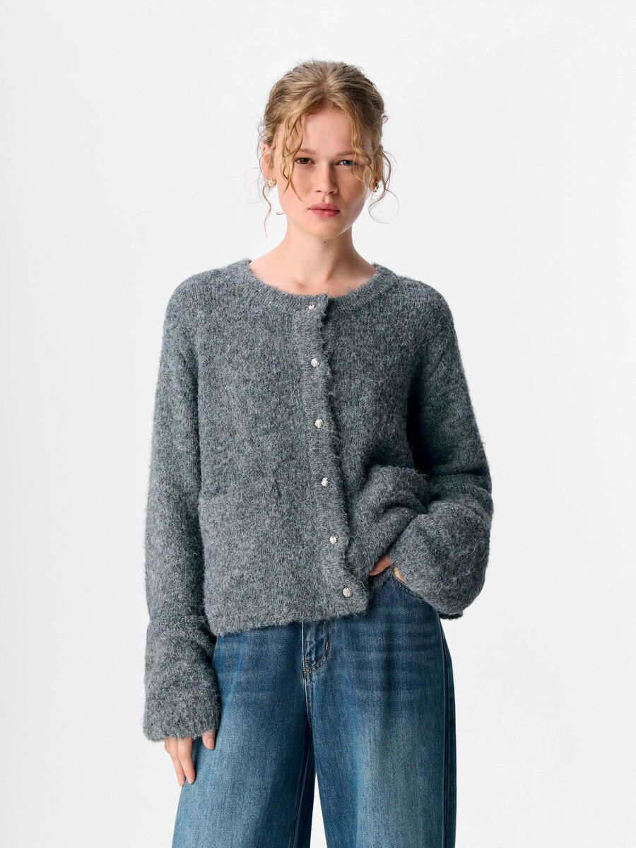 Carousel image - STRIKKET CARDIGAN, Medium Grey Melange | 2