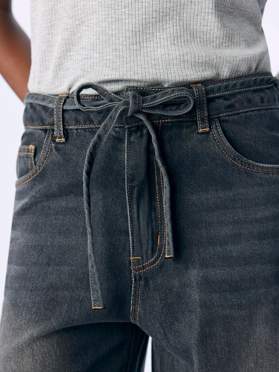 Product carousel image - TIE-WAIST WIDE LEG JEANS, Medium Grey Denim | 5
