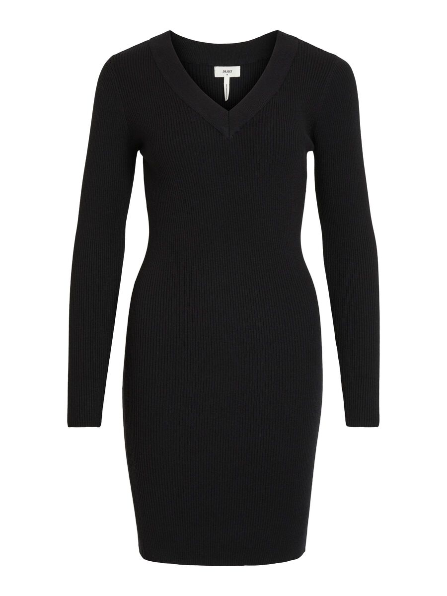 Object Collectors Item V-NECK KNITTED DRESS, Black, highres - 23032973_Black_001.jpg