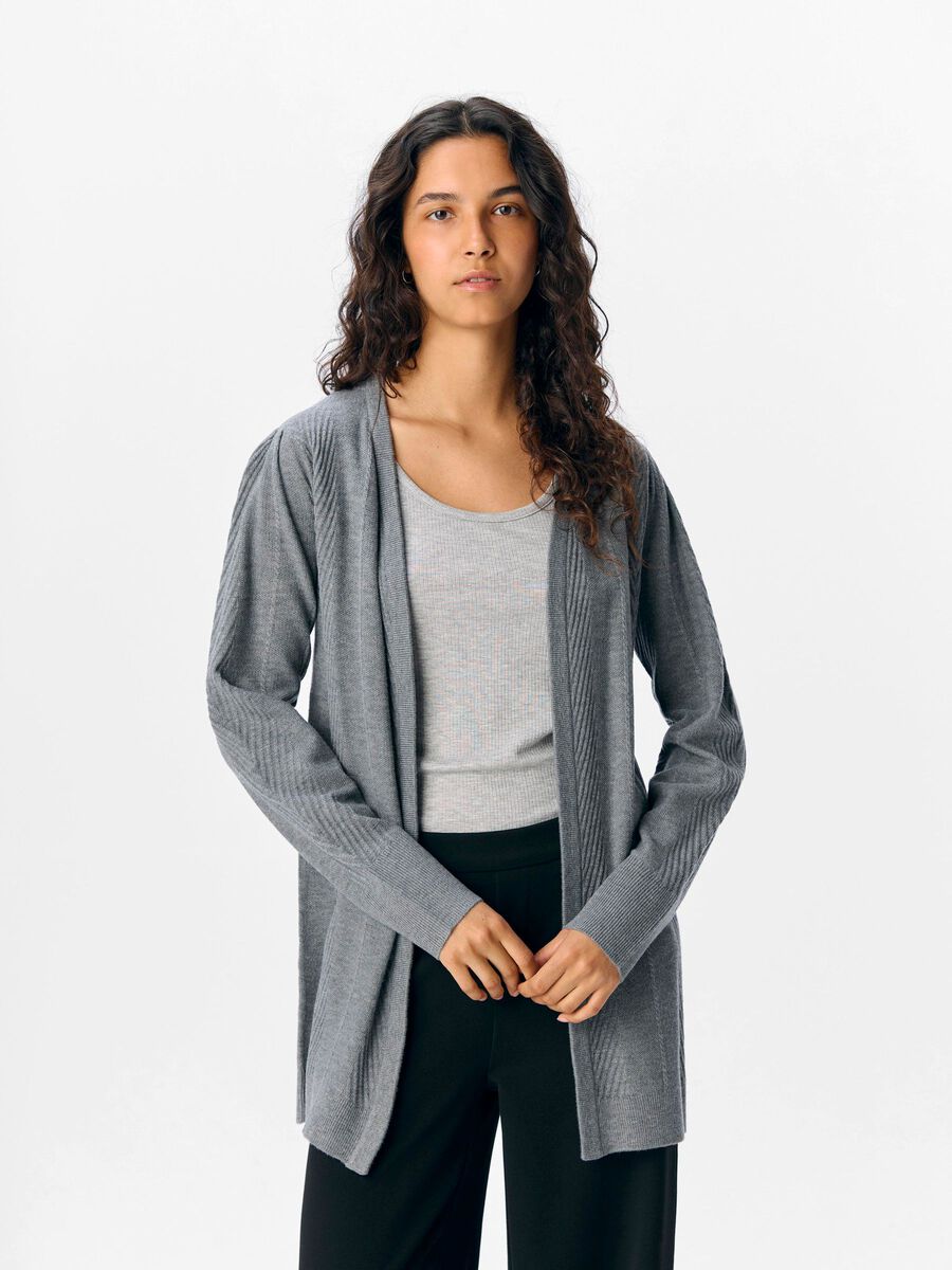 OBJECT OPEN-FRONT KNITTED CARDIGAN, Medium Grey Melange, highres - 23046889_MediumGreyMelange_003.jpg
