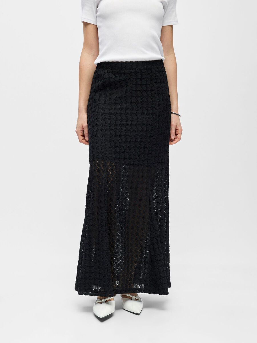 Product carousel image - TEXTURED LACE MAXI SKIRT, Black | 1