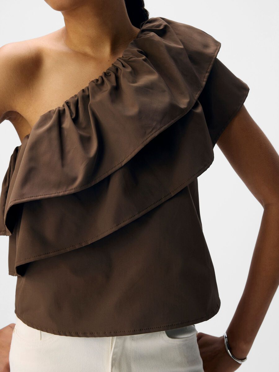 Carousel image - ONE-SHOULDER TOP, Seal Brown | 5