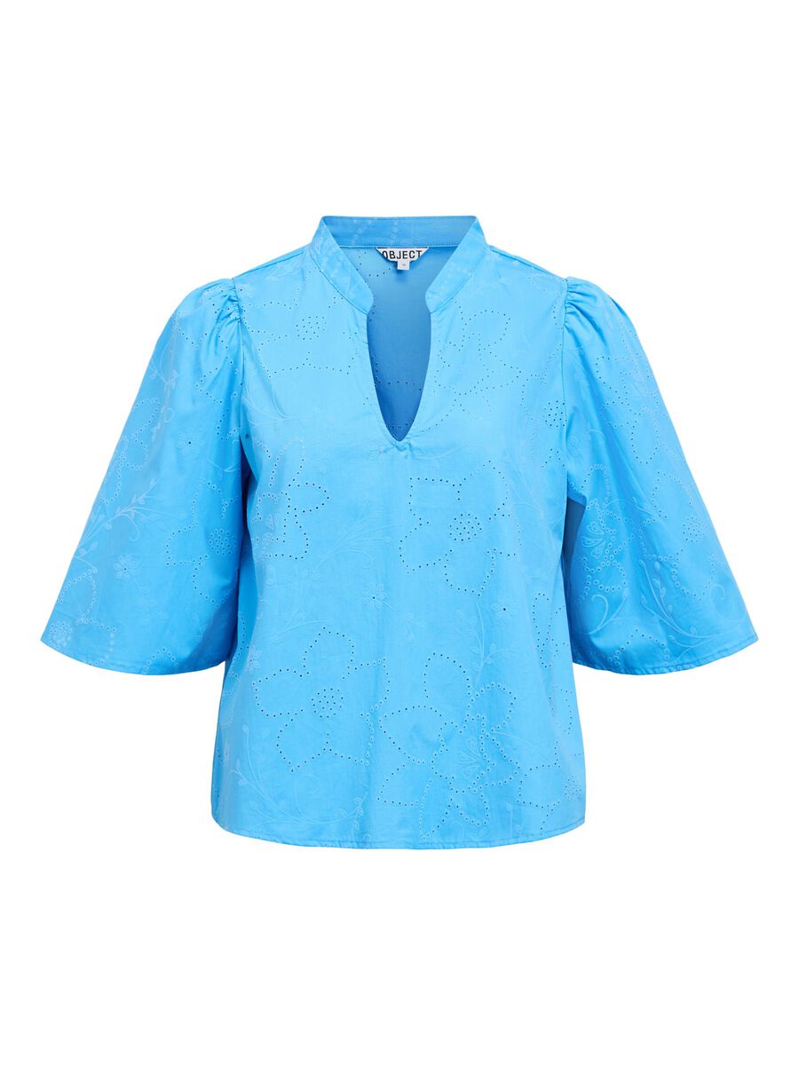 Product carousel image - EYELET V-NECK BLOUSE, Azure Blue | 2