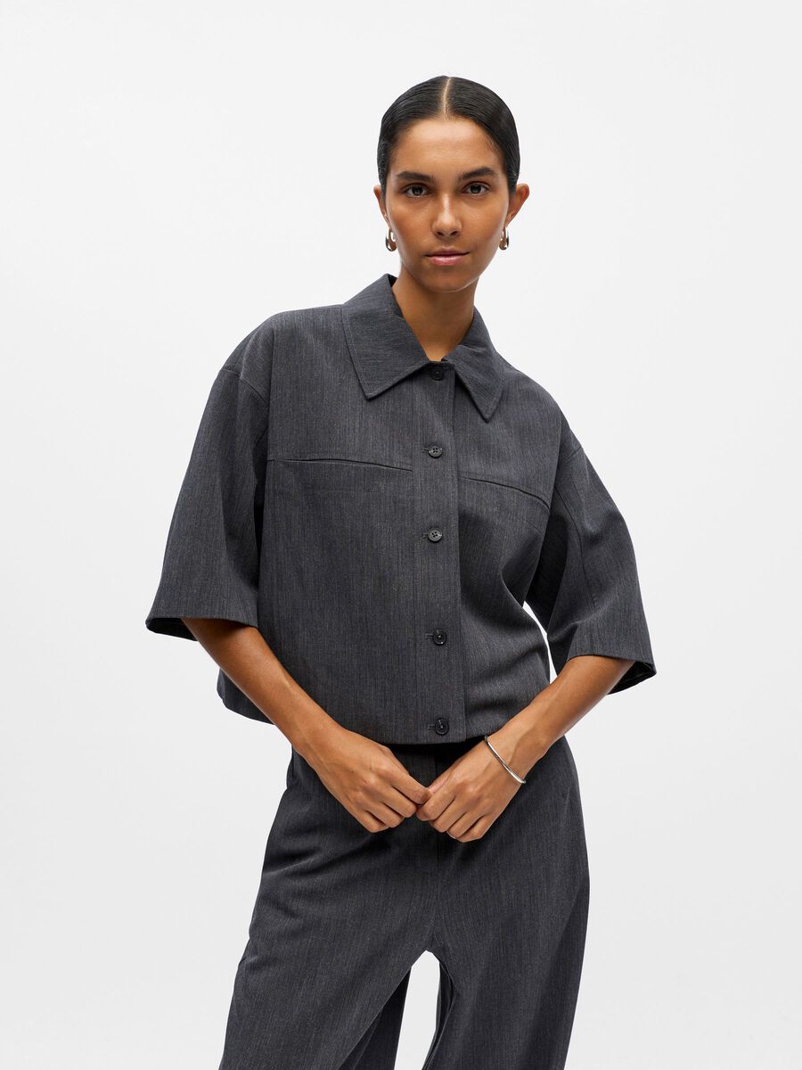 Product carousel image - CROPPED FIT OVERHEMD, Dark Grey Melange | 1