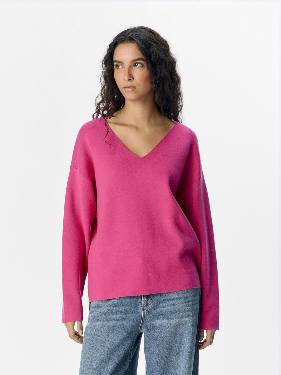 OBJECT V-NECK KNITTED PULLOVER, Raspberry Sorbet, highres - 23044288_RaspberrySorbet_1135804_003.jpg