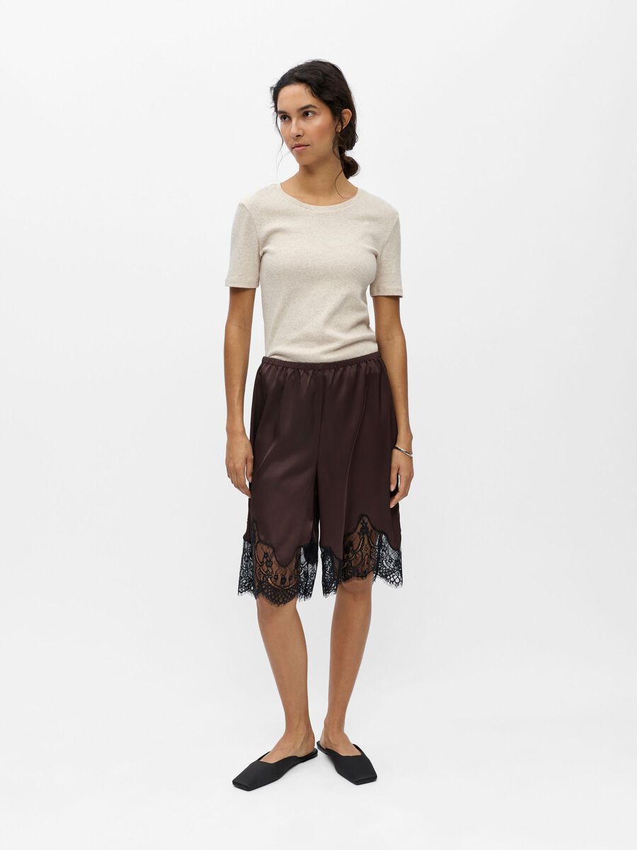 Carousel image - SATIN LACE BERMUDA SHORTS, Seal Brown | 4