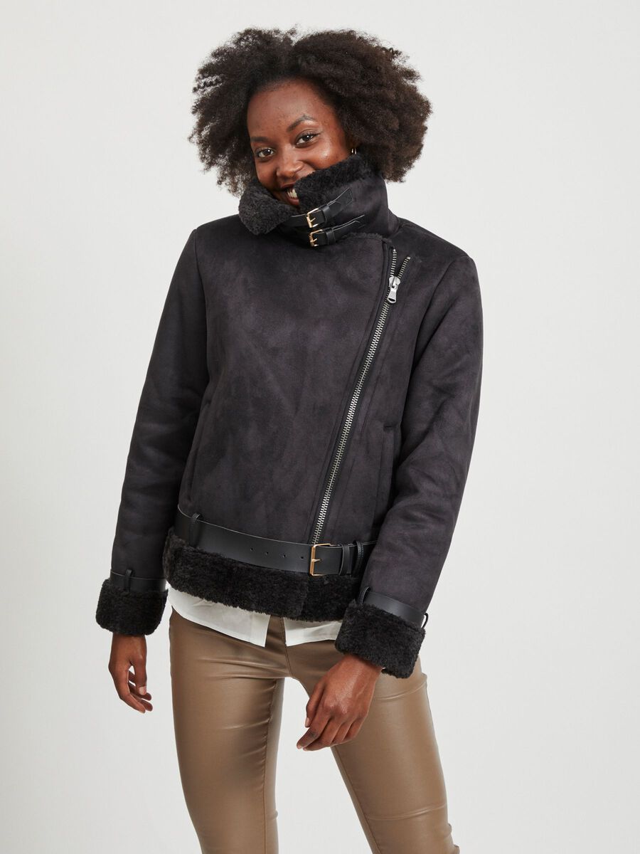 OBJECT BELTED FAUX SHEARLING JACKET, Black, highres - 23033495_Black_003.jpg
