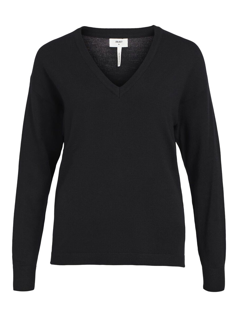 Object Collectors Item V-NECK KNITTED PULLOVER, Black, highres - 23034470_Black_001.jpg