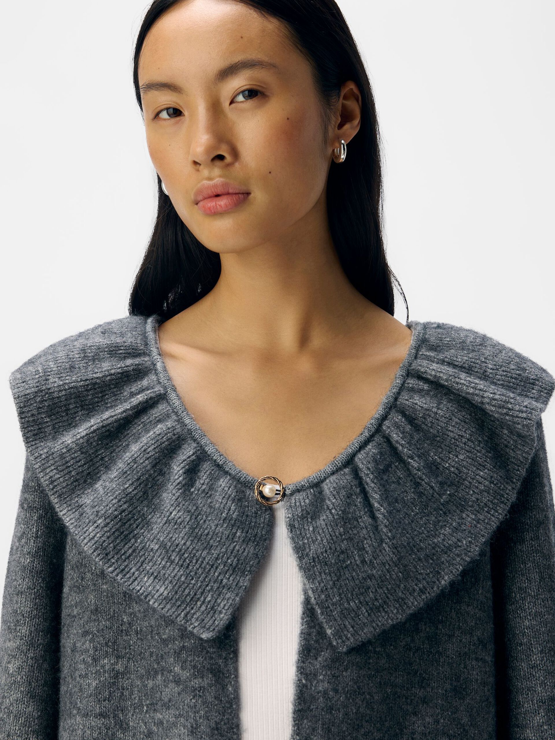 Carousel image - STATEMENT KNITTED CARDIGAN, Medium Grey Melange | 5
