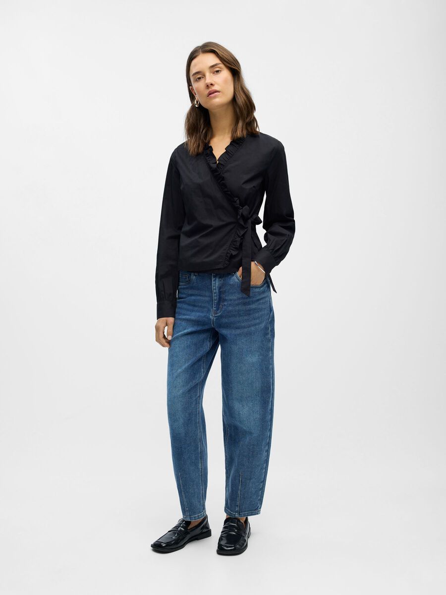 Carousel image - RUFFLED WRAP BLOUSE, Black | 4