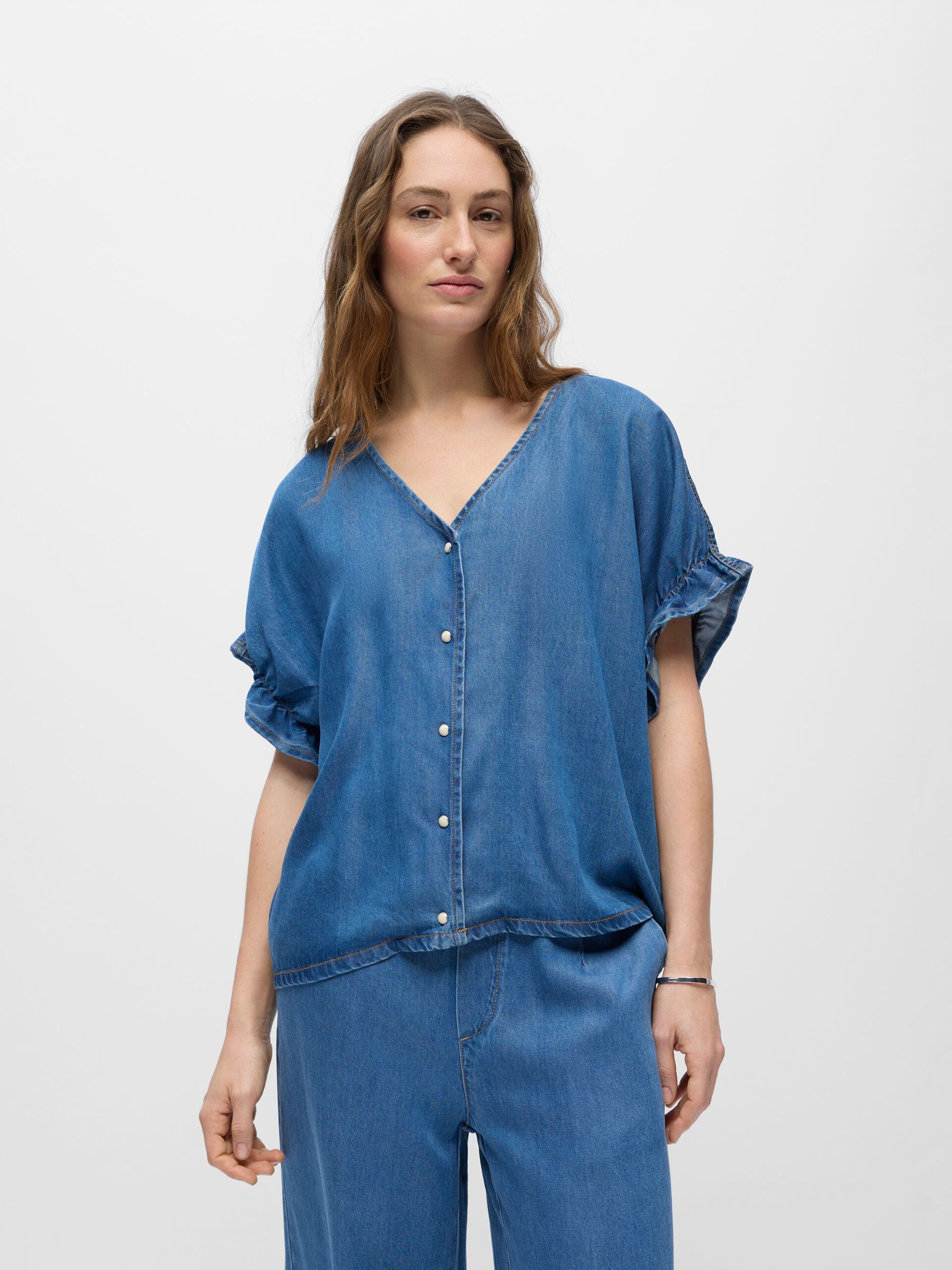 DENIM V-NECK TOP | Blue | .OBJECT CI UK