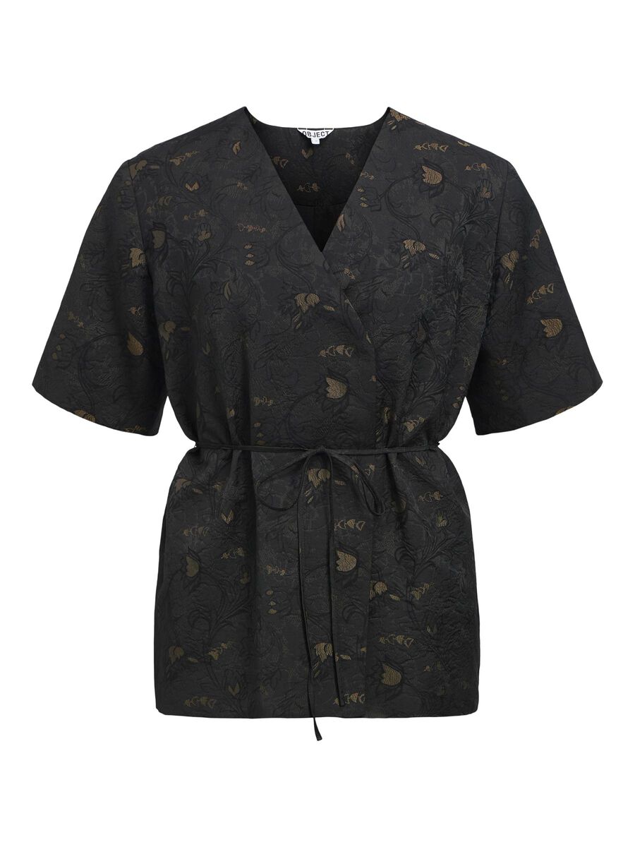 OBJECT SHORT-SLEEVE WRAP BLOUSE, Black, highres - 23047612_Black_1219282_001.jpg