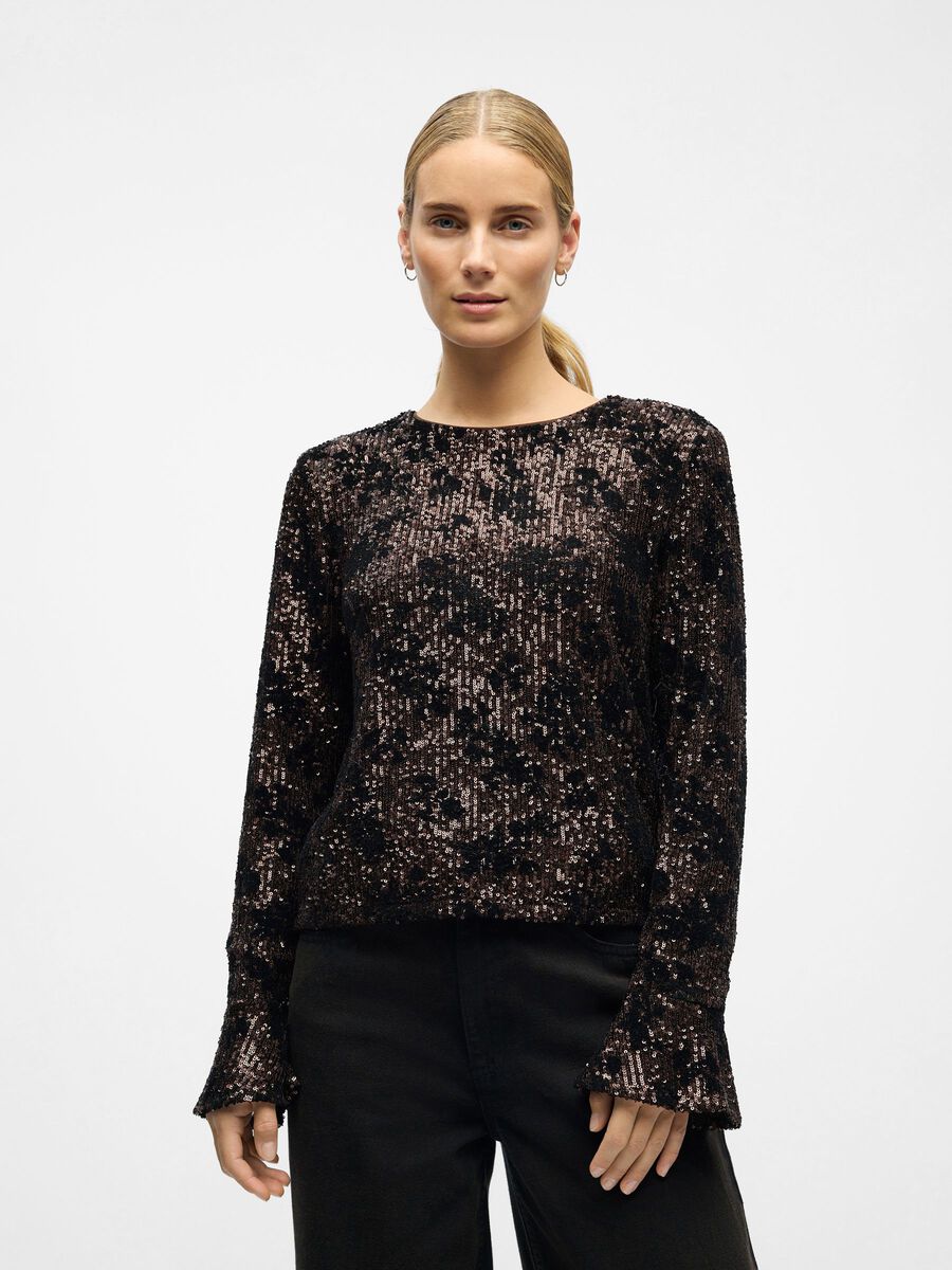 Product carousel image - SEQUIN TOP, Seal Brown | 1