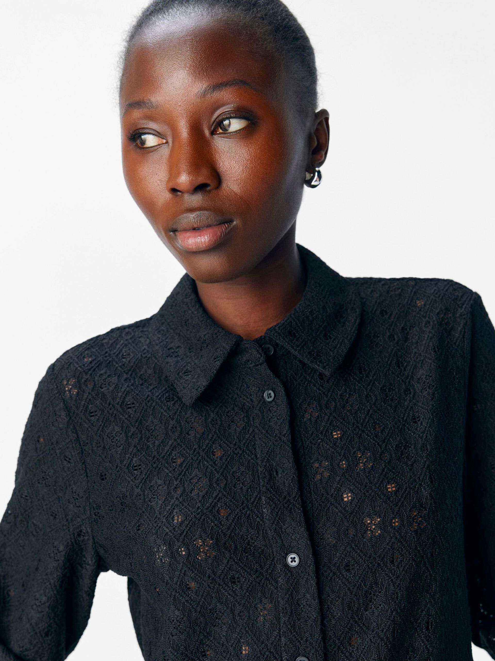 Carousel image - BRODERIE ANGLAISE SHIRT, Black | 5