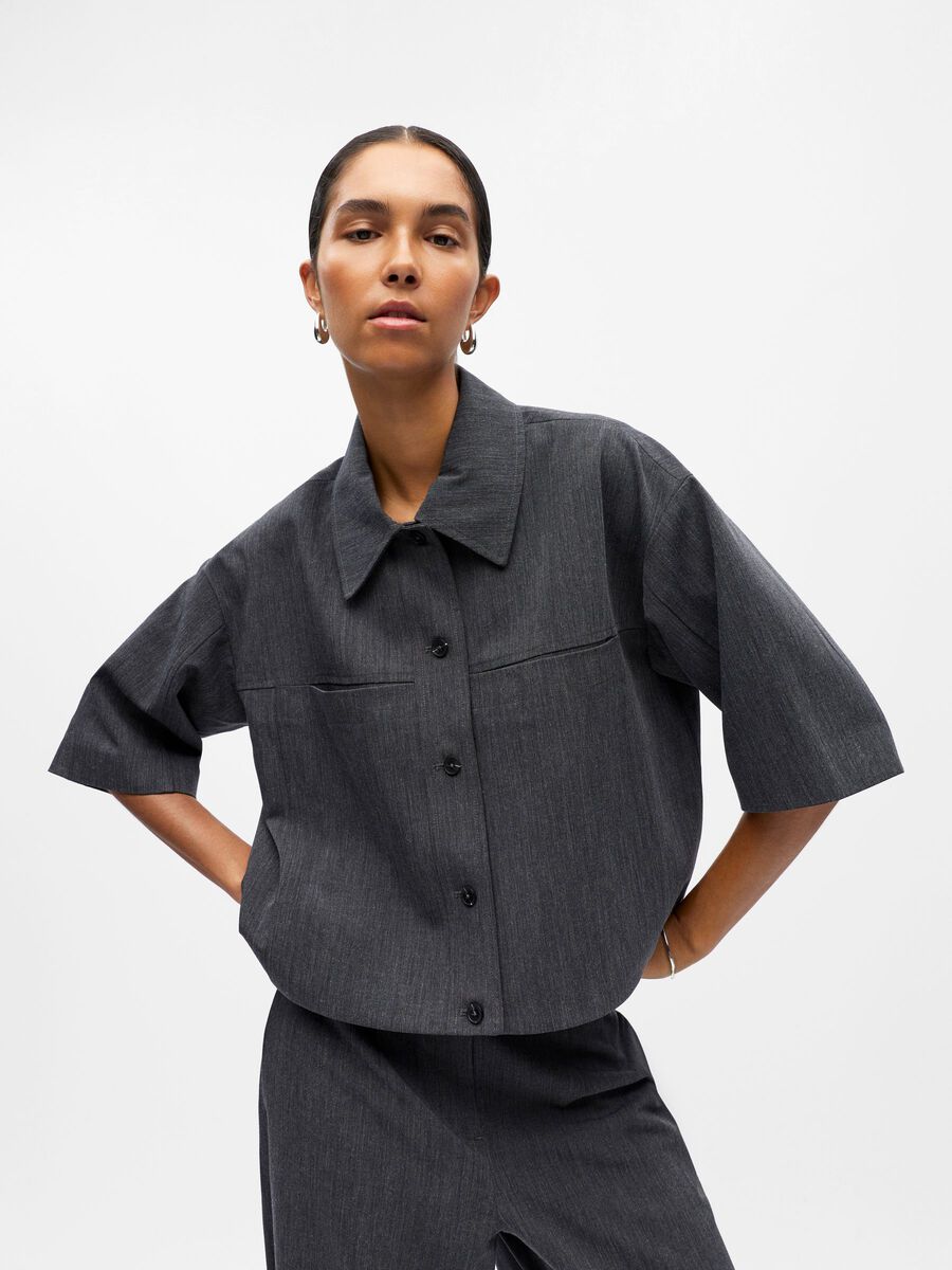 Carousel image - CROPPED SHIRT, Dark Grey Melange | 6