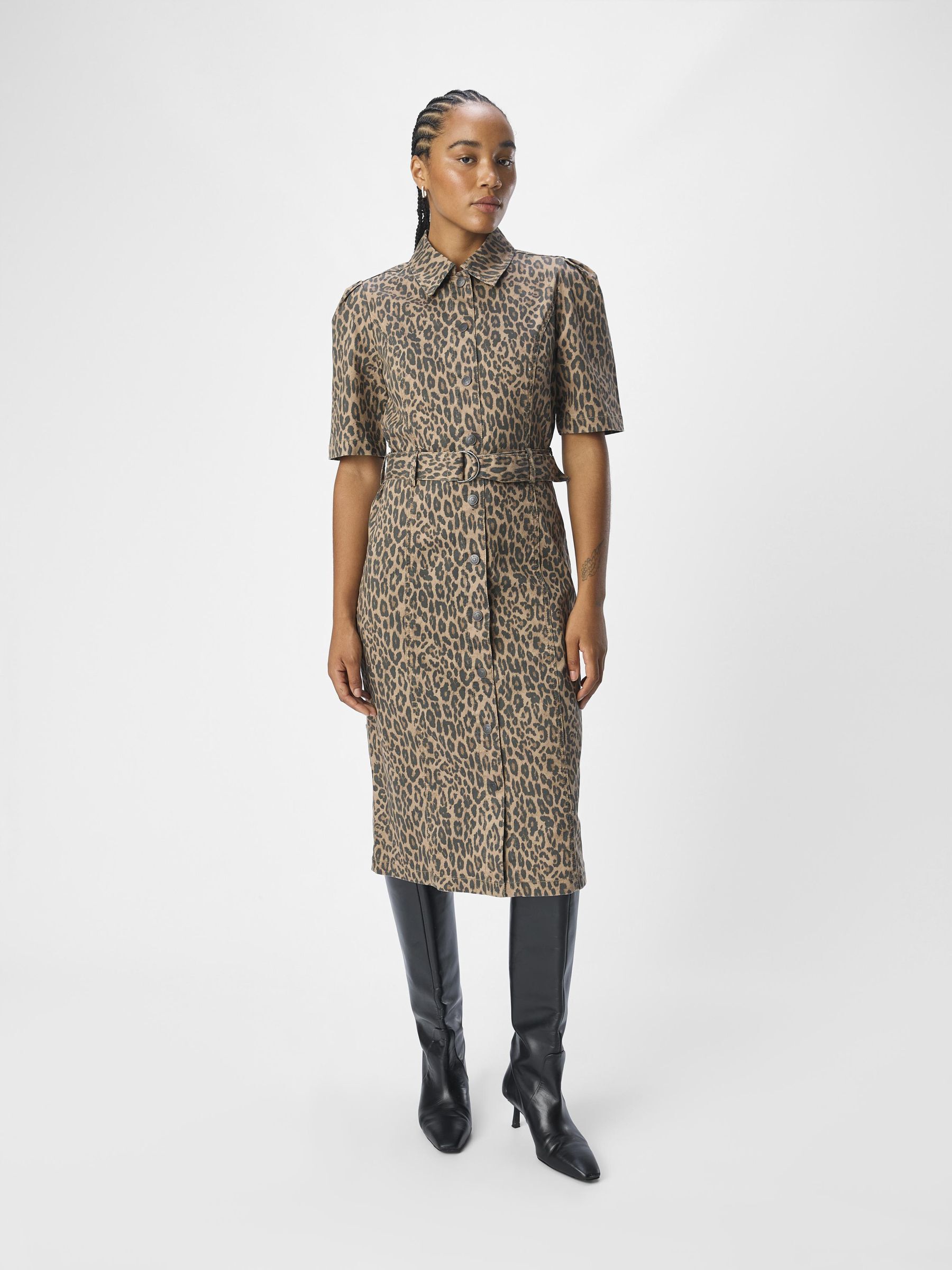 LEOPARD PRINT DENIM DRESS