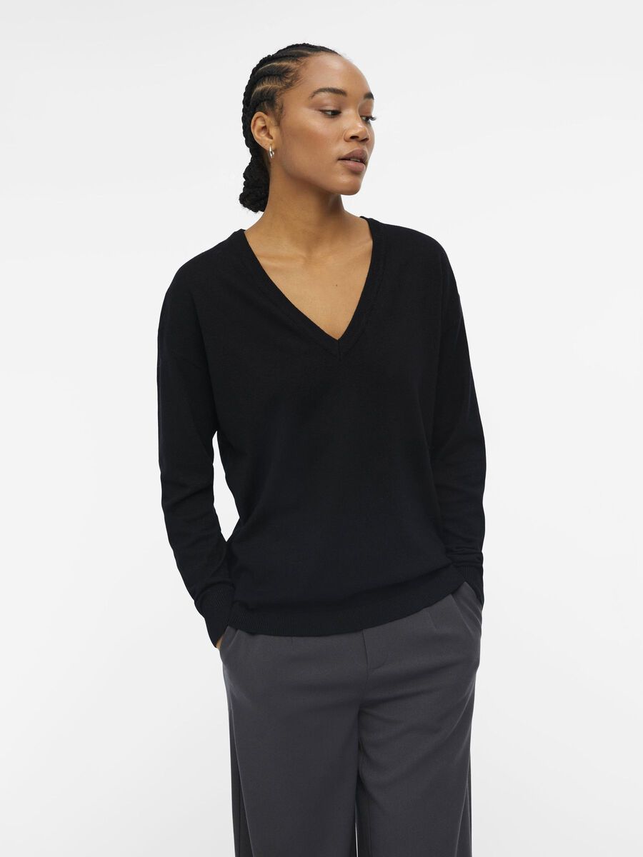Object Collectors Item V-NECK KNITTED PULLOVER, Black, highres - 23034470_Black_003.jpg