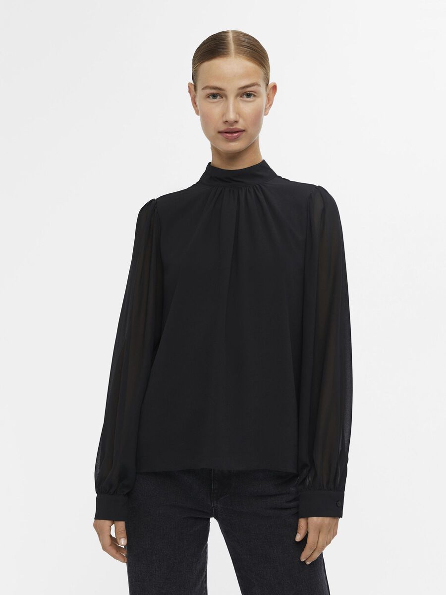 Object Collectors Item HIGH NECK BLOUSE, Black, highres - 23039250_Black_003.jpg