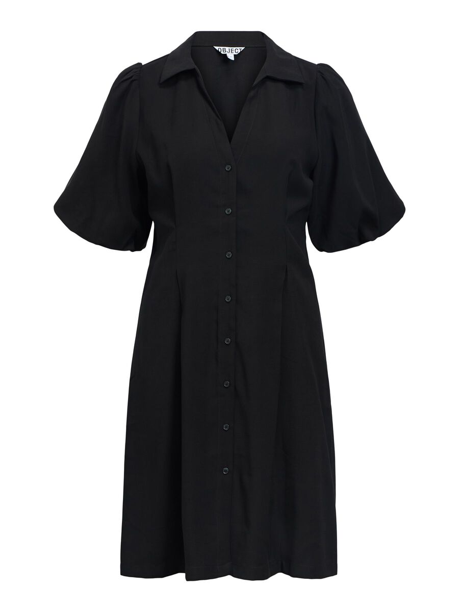 Carousel image - V-NECK PUFF SLEEVE DRESS, Black | 1