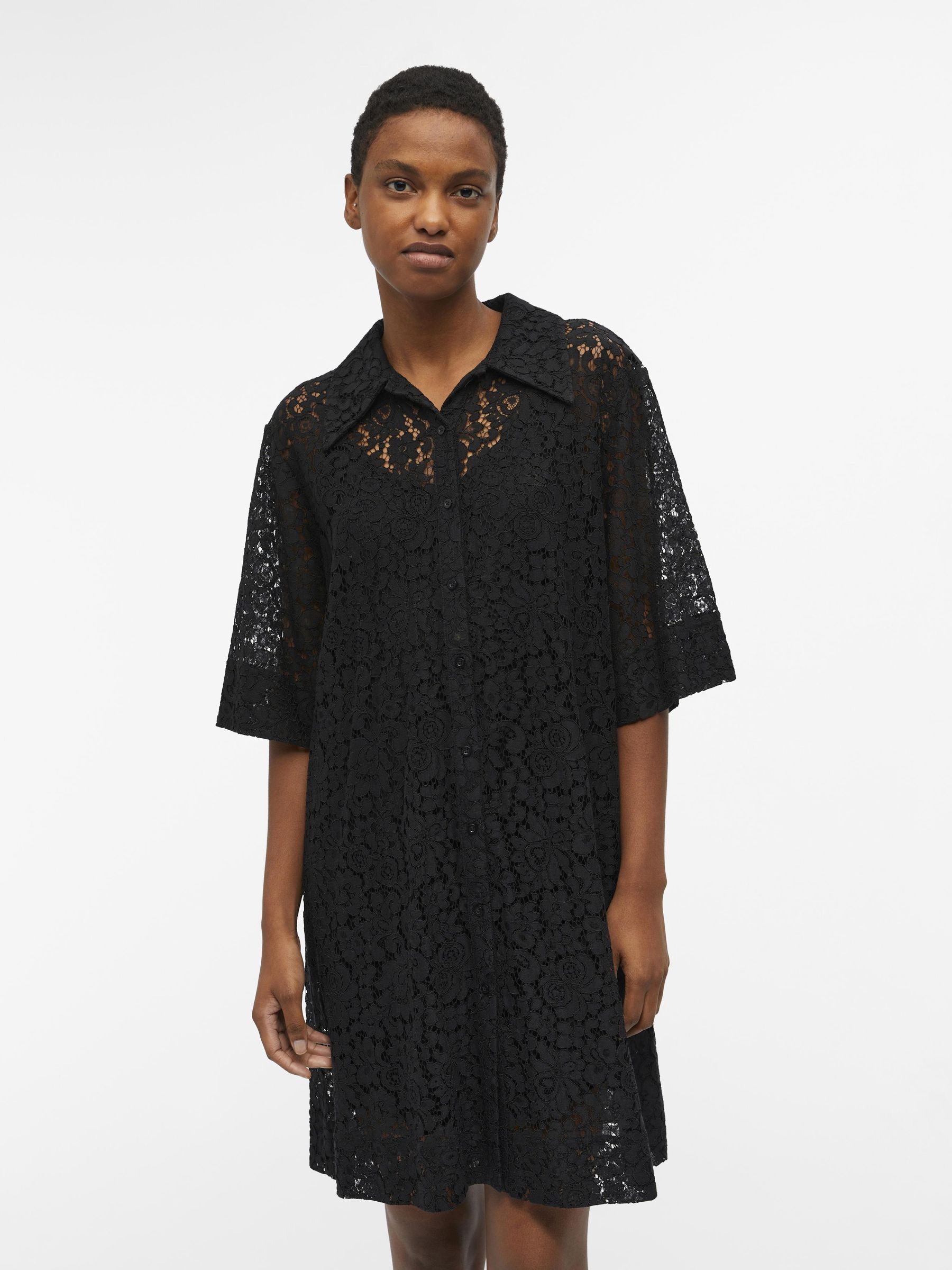 Black lace shirt dress deals