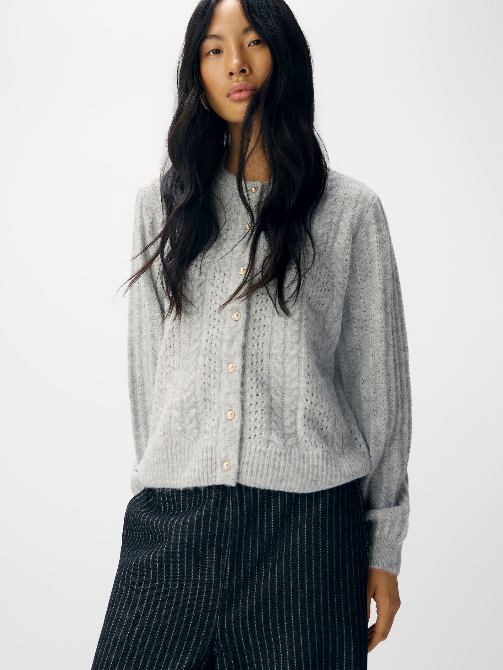 Carousel image - CABLE KNIT CARDIGAN, Light Grey Melange | 6