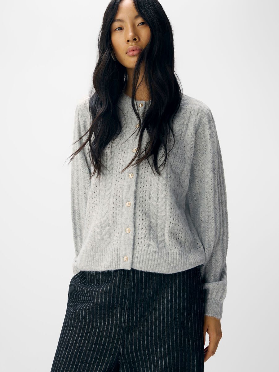 Carousel image - CABLE KNIT CARDIGAN, Light Grey Melange | 6