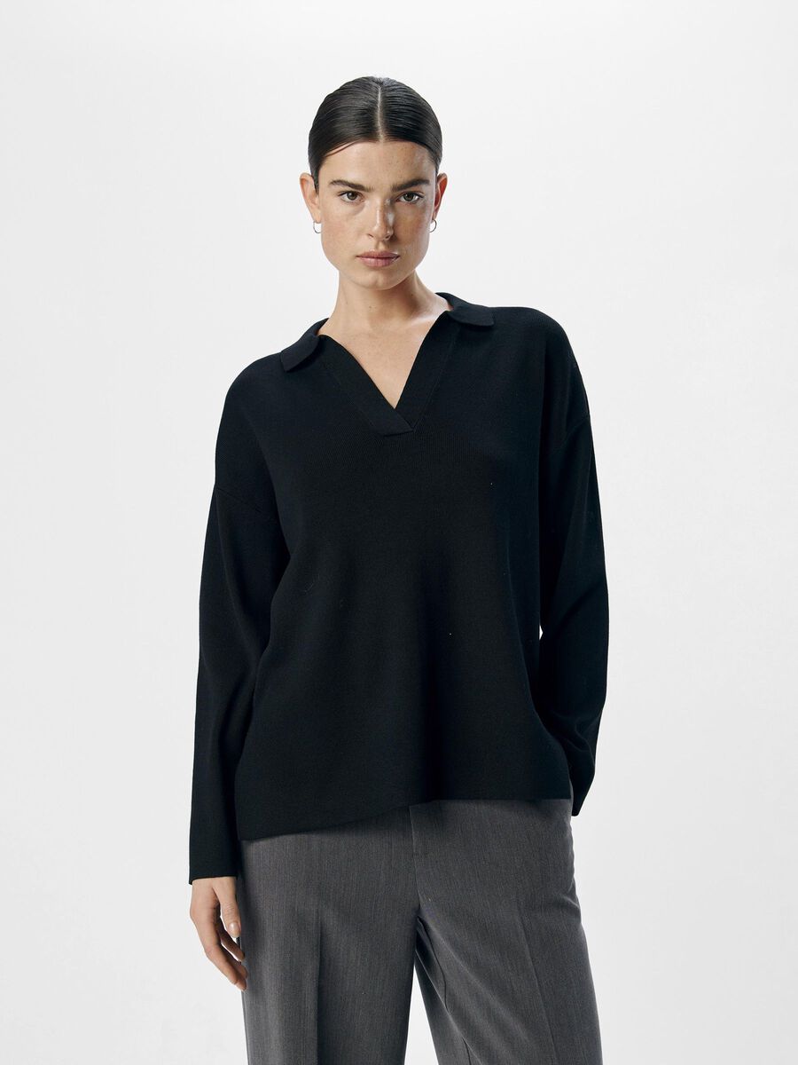 OBJECT KNITTED POLO SHIRT, Black, highres - 23045699_Black_003.jpg