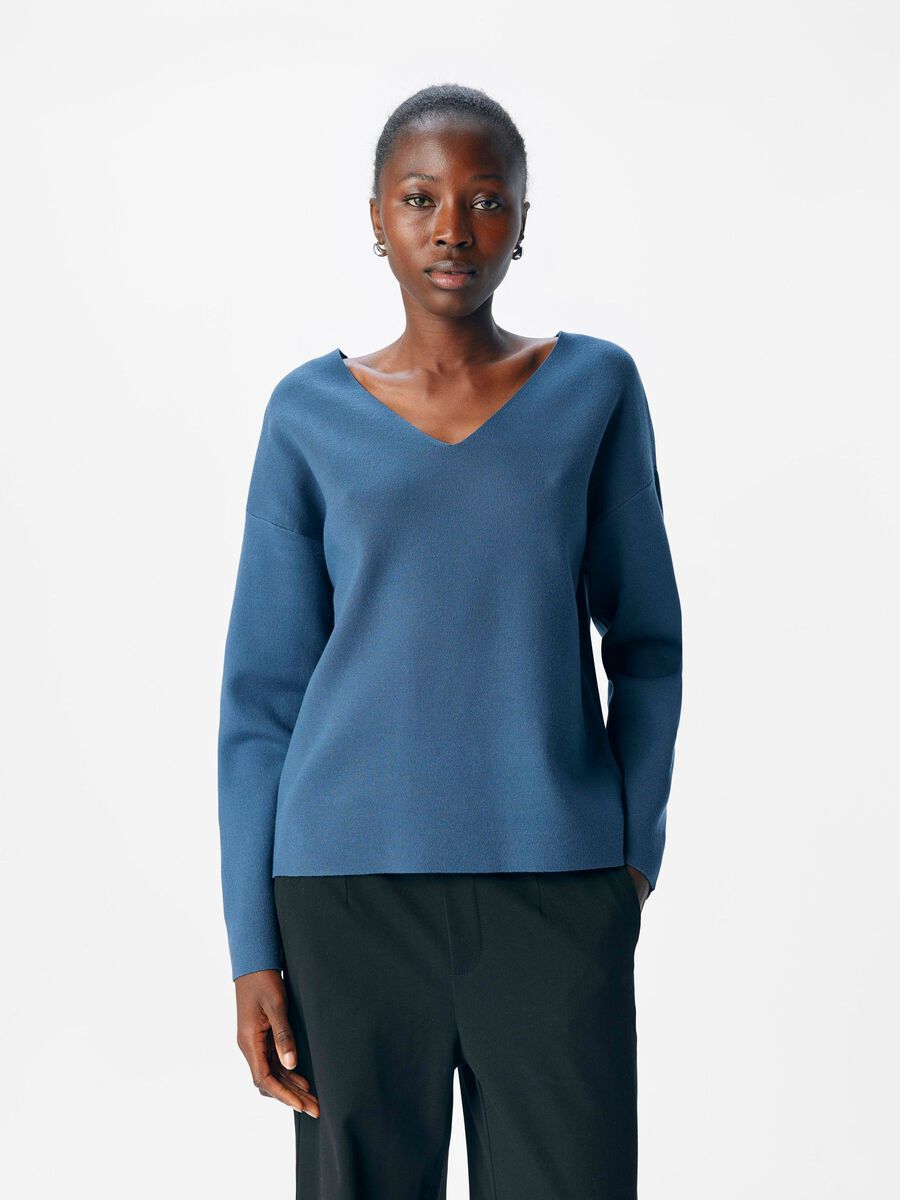 Carousel image - V-AUSSCHNITT STRICKPULLOVER, Dark Denim | 2